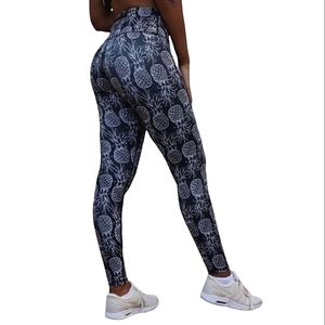 Love Fitness black full length leggings with white pineapple print size S